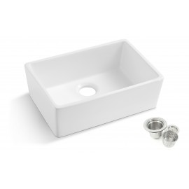 Kingsman Durable 23.75-Inch Fireclay Farmhouse Apron Single Bowl White Kitchen Sink with Strainer